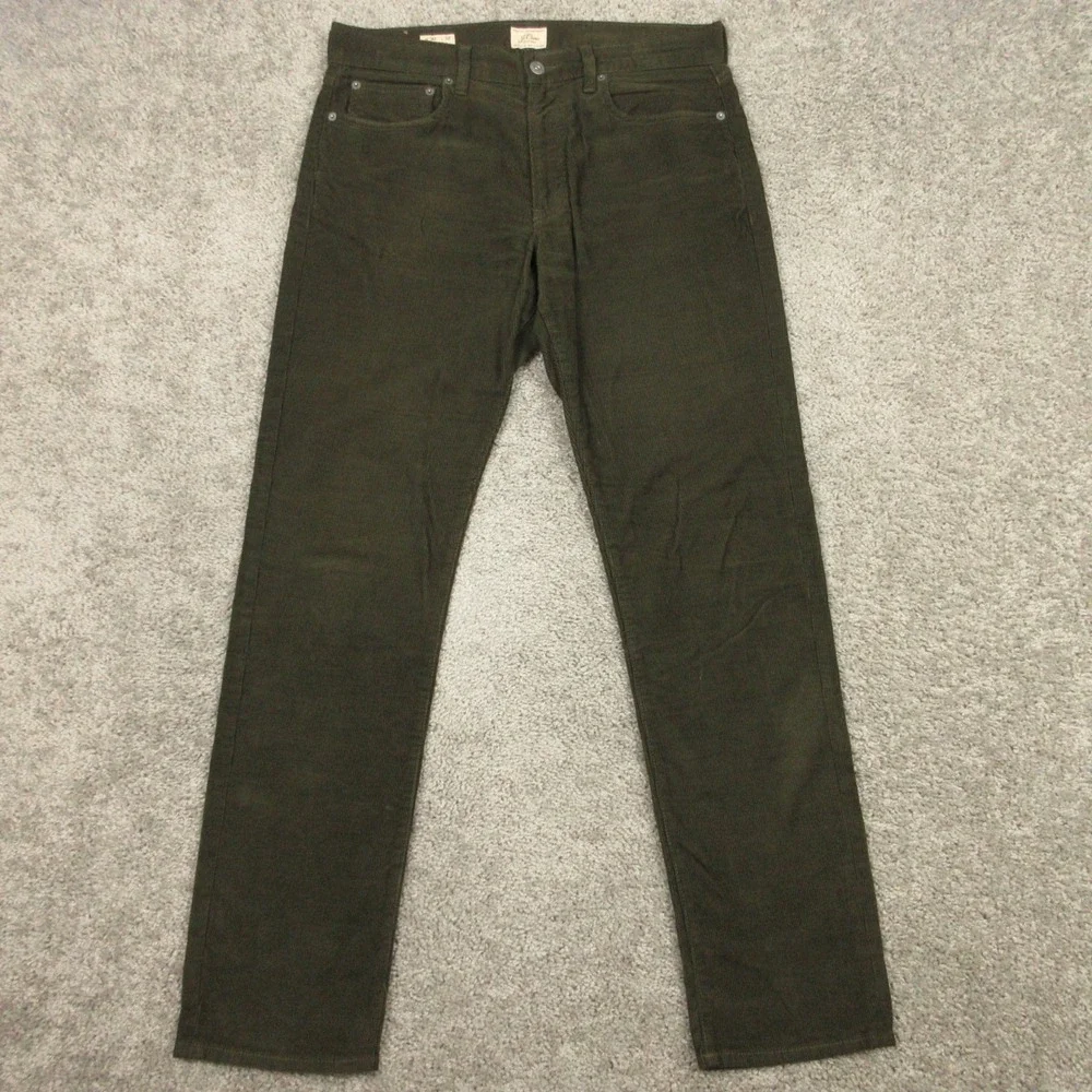 J Crew Pants Mens 30x32 Green 770 Straight Stretch Chino Corduroy 5 Pocket Zip